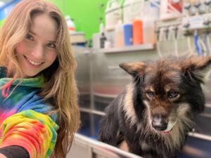 jamie with german shepard in bath